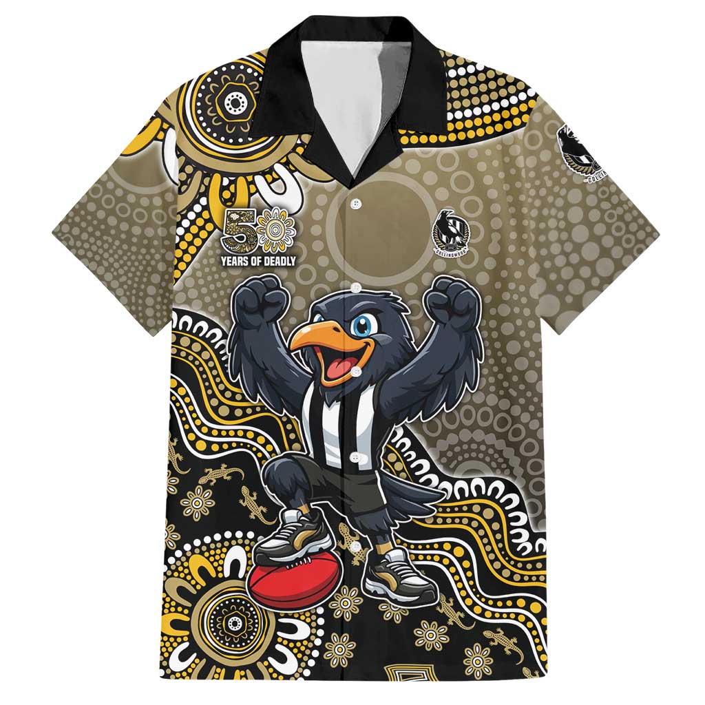 Personalized Magpies Football Mascot Hawaiian Shirt Aboriginal Dot Art Style Vibrant Indigenous Pattern Design