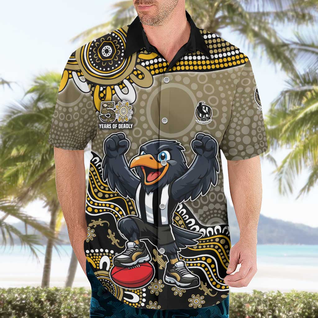 Personalized Magpies Football Mascot Hawaiian Shirt Aboriginal Dot Art Style Vibrant Indigenous Pattern Design