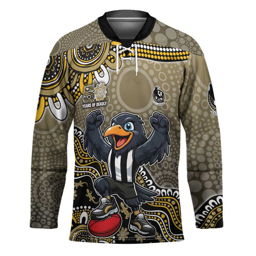 Personalized Magpies Football Mascot Hockey Jersey Aboriginal Dot Art Style Vibrant Indigenous Pattern Design
