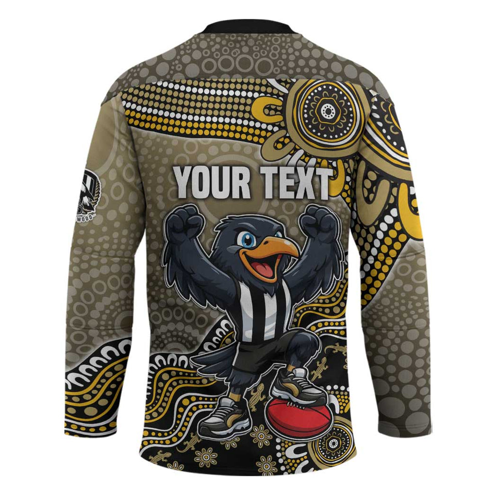 Personalized Magpies Football Mascot Hockey Jersey Aboriginal Dot Art Style Vibrant Indigenous Pattern Design