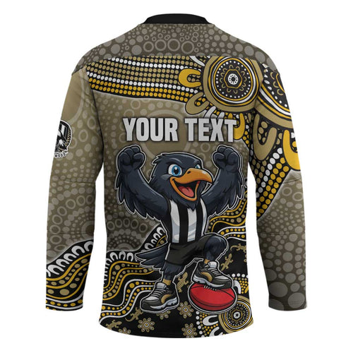 Personalized Magpies Football Mascot Hockey Jersey Aboriginal Dot Art Style Vibrant Indigenous Pattern Design