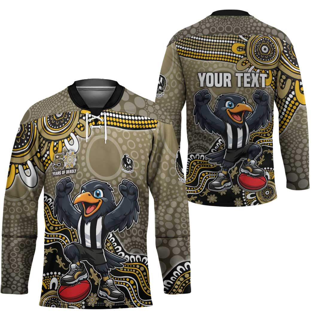 Personalized Magpies Football Mascot Hockey Jersey Aboriginal Dot Art Style Vibrant Indigenous Pattern Design