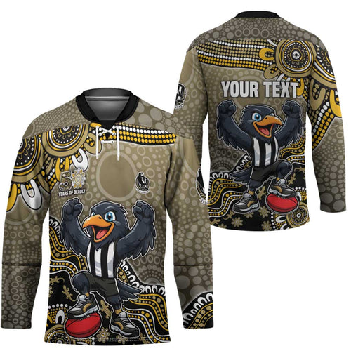 Personalized Magpies Football Mascot Hockey Jersey Aboriginal Dot Art Style Vibrant Indigenous Pattern Design