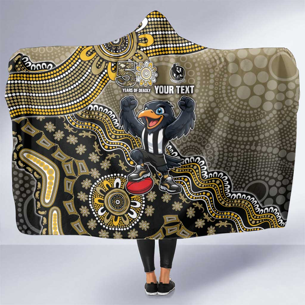 Personalized Magpies Football Mascot Hooded Blanket Aboriginal Dot Art Style Vibrant Indigenous Pattern Design