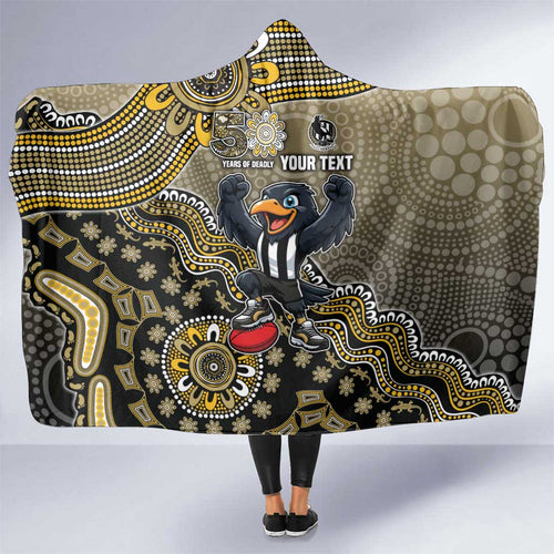 Personalized Magpies Football Mascot Hooded Blanket Aboriginal Dot Art Style Vibrant Indigenous Pattern Design