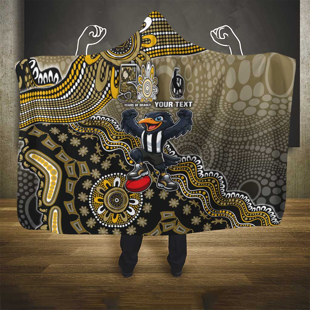 Personalized Magpies Football Mascot Hooded Blanket Aboriginal Dot Art Style Vibrant Indigenous Pattern Design