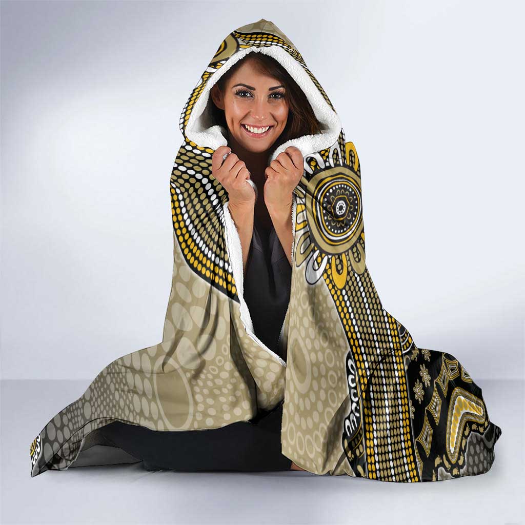 Personalized Magpies Football Mascot Hooded Blanket Aboriginal Dot Art Style Vibrant Indigenous Pattern Design