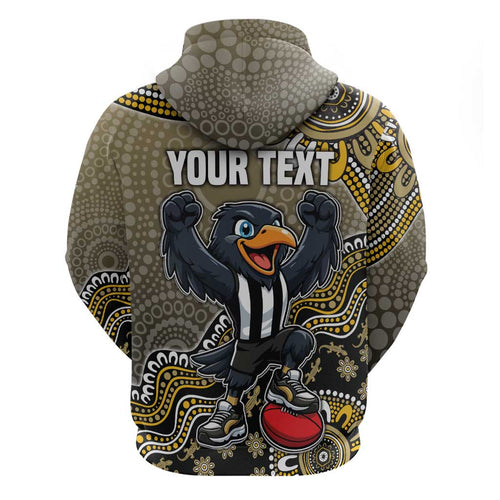 Personalized Magpies Football Mascot Hoodie Aboriginal Dot Art Style Vibrant Indigenous Pattern Design