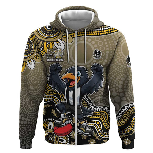 Personalized Magpies Football Mascot Hoodie Aboriginal Dot Art Style Vibrant Indigenous Pattern Design