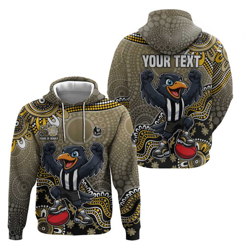 Personalized Magpies Football Mascot Hoodie Aboriginal Dot Art Style Vibrant Indigenous Pattern Design