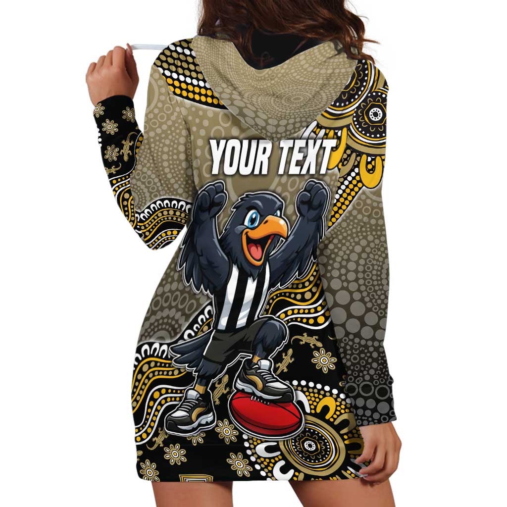 Personalized Magpies Football Mascot Hoodie Dress Aboriginal Dot Art Style Vibrant Indigenous Pattern Design