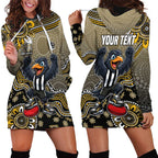 Personalized Magpies Football Mascot Hoodie Dress Aboriginal Dot Art Style Vibrant Indigenous Pattern Design