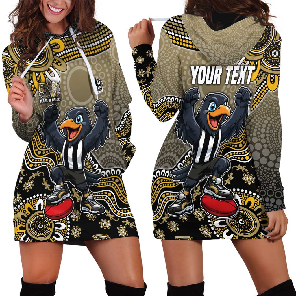Personalized Magpies Football Mascot Hoodie Dress Aboriginal Dot Art Style Vibrant Indigenous Pattern Design
