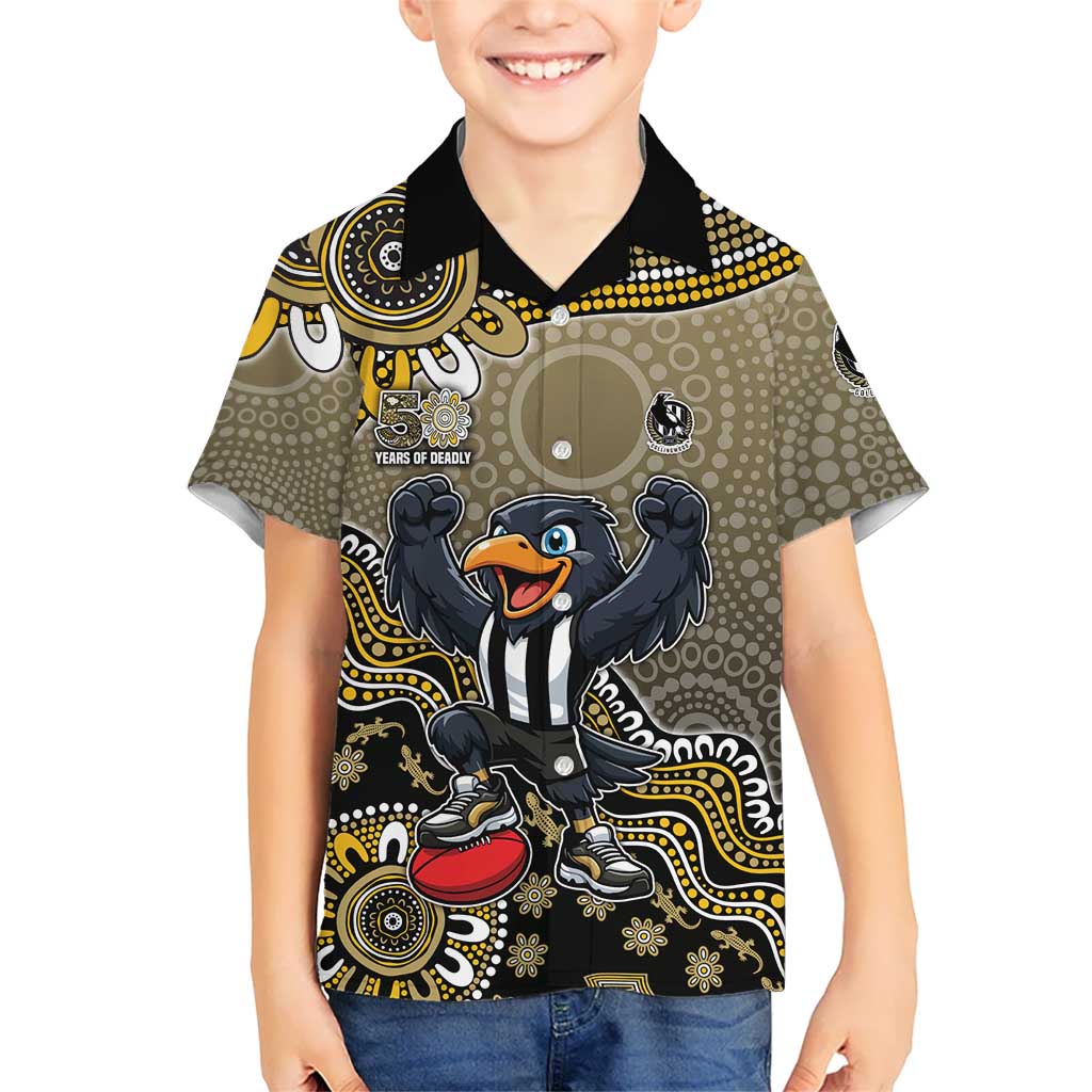 Personalized Magpies Football Mascot Kid Hawaiian Shirt Aboriginal Dot Art Style Vibrant Indigenous Pattern Design