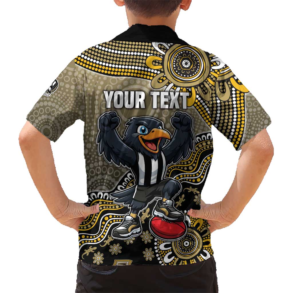 Personalized Magpies Football Mascot Kid Hawaiian Shirt Aboriginal Dot Art Style Vibrant Indigenous Pattern Design