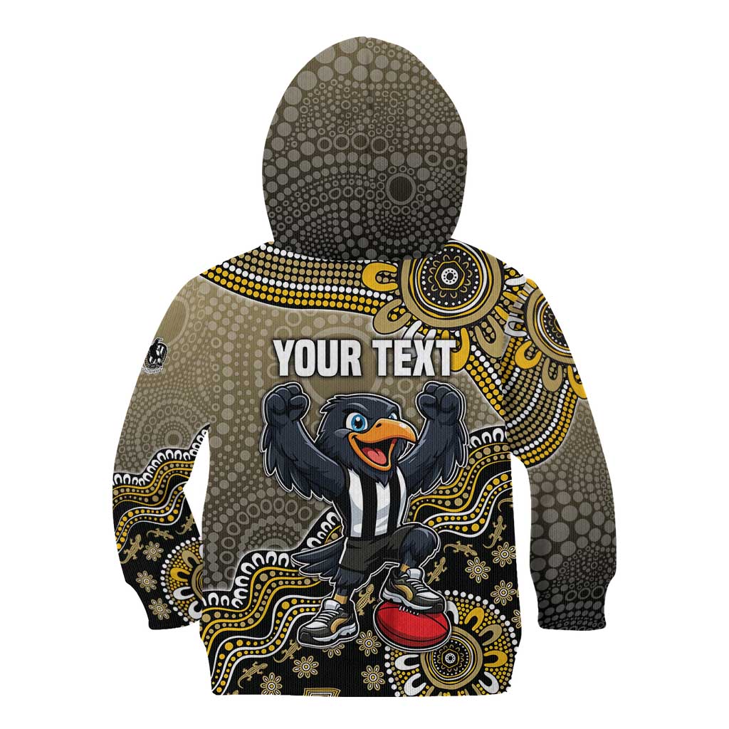 Personalized Magpies Football Mascot Kid Hoodie Aboriginal Dot Art Style Vibrant Indigenous Pattern Design
