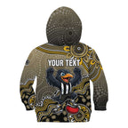 Personalized Magpies Football Mascot Kid Hoodie Aboriginal Dot Art Style Vibrant Indigenous Pattern Design