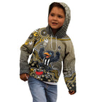 Personalized Magpies Football Mascot Kid Hoodie Aboriginal Dot Art Style Vibrant Indigenous Pattern Design