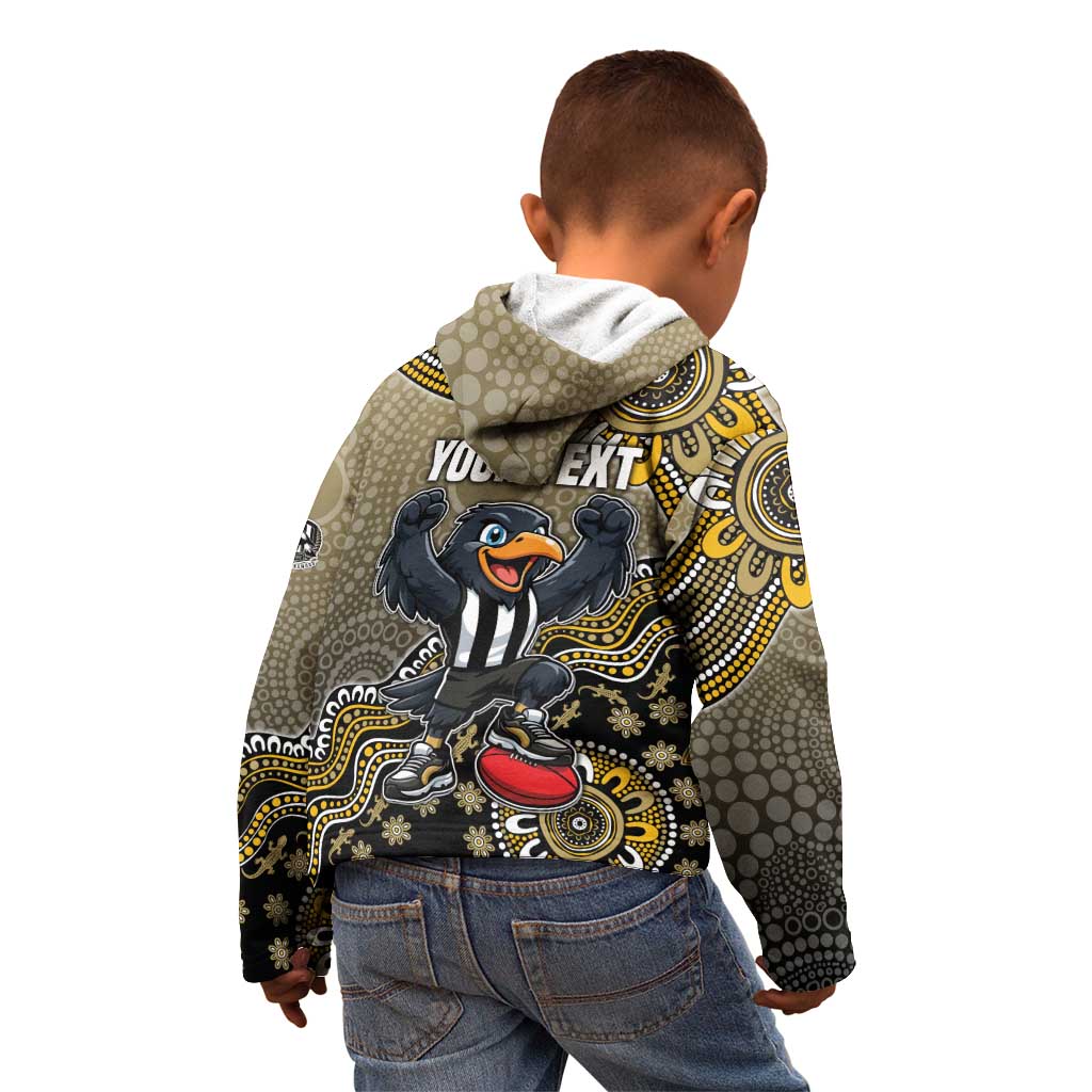 Personalized Magpies Football Mascot Kid Hoodie Aboriginal Dot Art Style Vibrant Indigenous Pattern Design