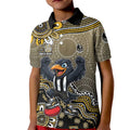 Personalized Magpies Football Mascot Kid Polo Shirt Aboriginal Dot Art Style Vibrant Indigenous Pattern Design