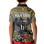 Personalized Magpies Football Mascot Kid Polo Shirt Aboriginal Dot Art Style Vibrant Indigenous Pattern Design