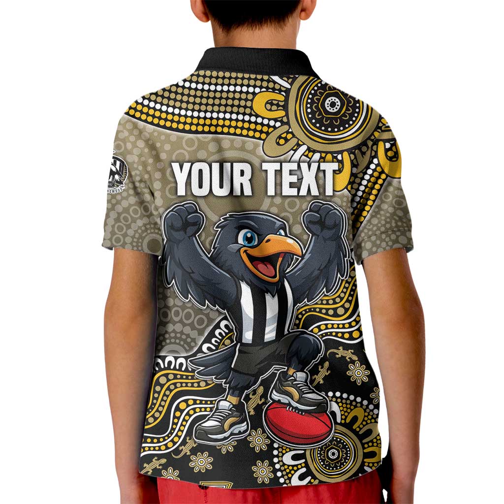 Personalized Magpies Football Mascot Kid Polo Shirt Aboriginal Dot Art Style Vibrant Indigenous Pattern Design