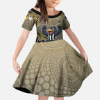 Personalized Magpies Football Mascot Kid Short Sleeve Dress Aboriginal Dot Art Style Vibrant Indigenous Pattern Design