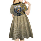 Personalized Magpies Football Mascot Kid Short Sleeve Dress Aboriginal Dot Art Style Vibrant Indigenous Pattern Design