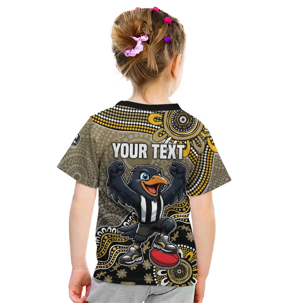 Personalized Magpies Football Mascot Kid T Shirt Aboriginal Dot Art Style Vibrant Indigenous Pattern Design