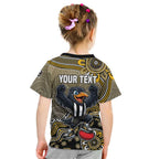 Personalized Magpies Football Mascot Kid T Shirt Aboriginal Dot Art Style Vibrant Indigenous Pattern Design