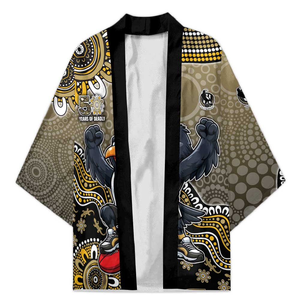 Personalized Magpies Football Mascot Kimono Aboriginal Dot Art Style Vibrant Indigenous Pattern Design