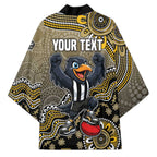 Personalized Magpies Football Mascot Kimono Aboriginal Dot Art Style Vibrant Indigenous Pattern Design