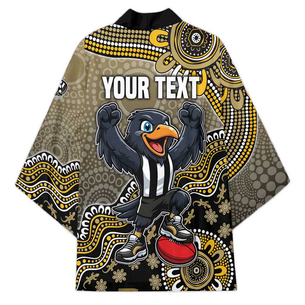 Personalized Magpies Football Mascot Kimono Aboriginal Dot Art Style Vibrant Indigenous Pattern Design