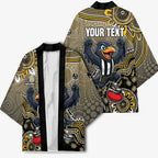 Personalized Magpies Football Mascot Kimono Aboriginal Dot Art Style Vibrant Indigenous Pattern Design