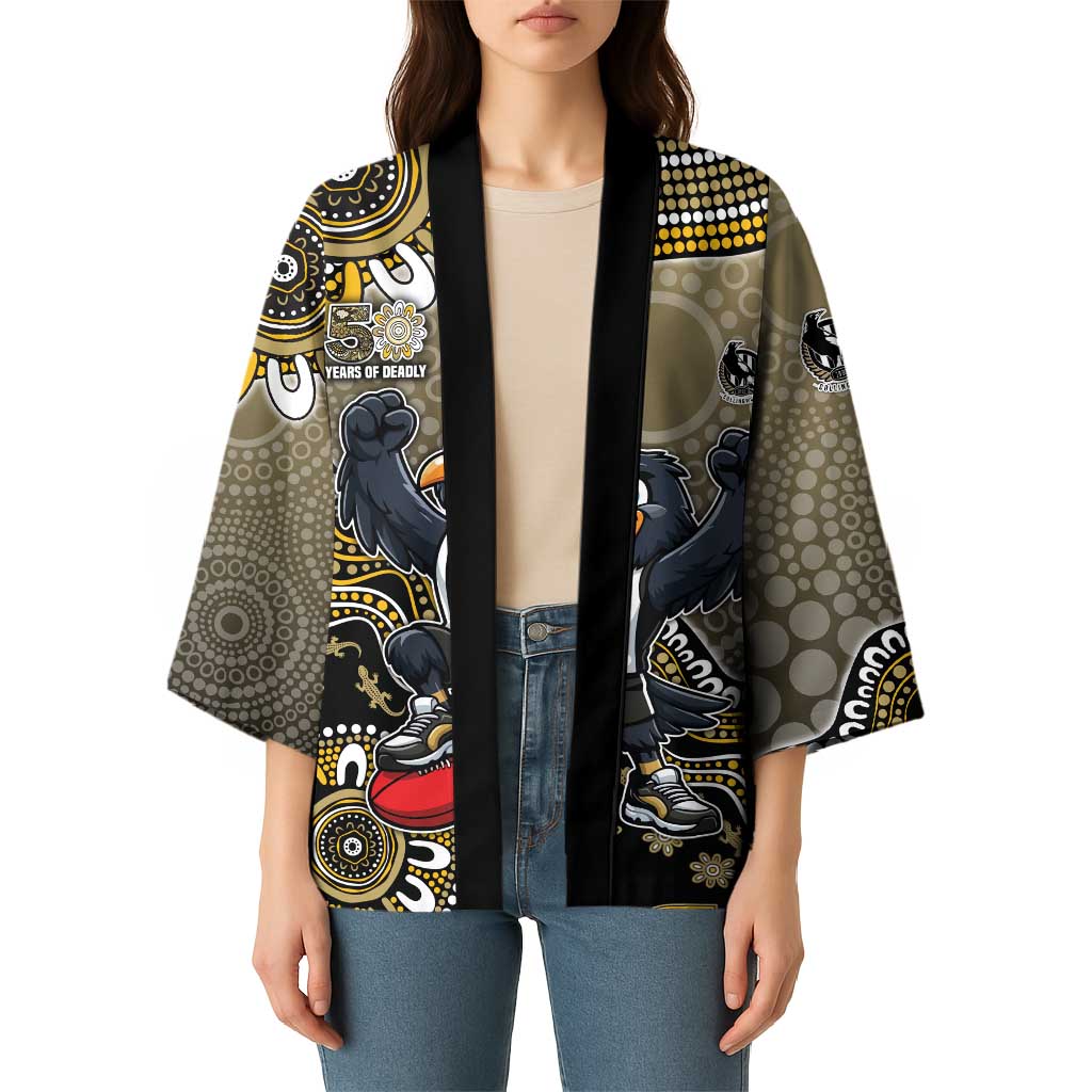 Personalized Magpies Football Mascot Kimono Aboriginal Dot Art Style Vibrant Indigenous Pattern Design