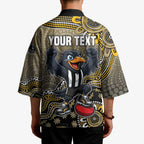 Personalized Magpies Football Mascot Kimono Aboriginal Dot Art Style Vibrant Indigenous Pattern Design