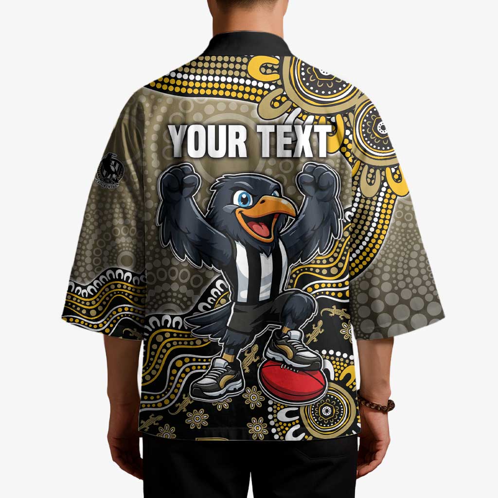 Personalized Magpies Football Mascot Kimono Aboriginal Dot Art Style Vibrant Indigenous Pattern Design