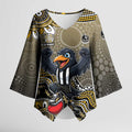 Personalized Magpies Football Mascot Kimono Sleeve Blouse Aboriginal Dot Art Style Vibrant Indigenous Pattern Design