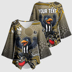 Personalized Magpies Football Mascot Kimono Sleeve Blouse Aboriginal Dot Art Style Vibrant Indigenous Pattern Design