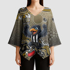Personalized Magpies Football Mascot Kimono Sleeve Blouse Aboriginal Dot Art Style Vibrant Indigenous Pattern Design