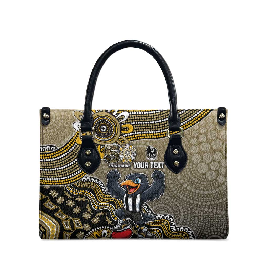Personalized Magpies Football Mascot Leather Bag Aboriginal Dot Art Style Vibrant Indigenous Pattern Design