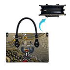 Personalized Magpies Football Mascot Leather Bag Aboriginal Dot Art Style Vibrant Indigenous Pattern Design