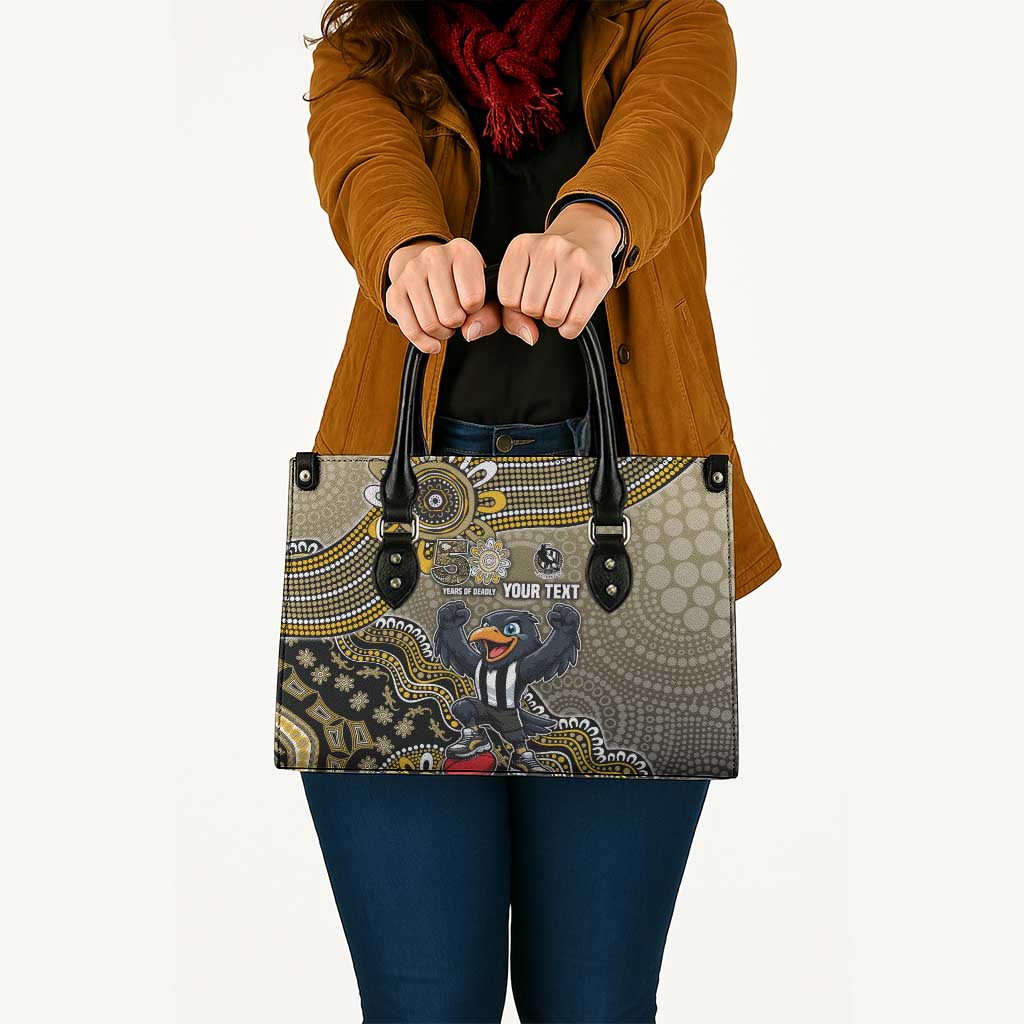 Personalized Magpies Football Mascot Leather Bag Aboriginal Dot Art Style Vibrant Indigenous Pattern Design