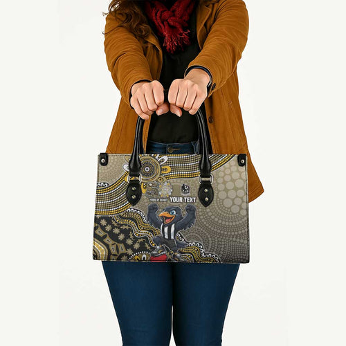 Personalized Magpies Football Mascot Leather Bag Aboriginal Dot Art Style Vibrant Indigenous Pattern Design