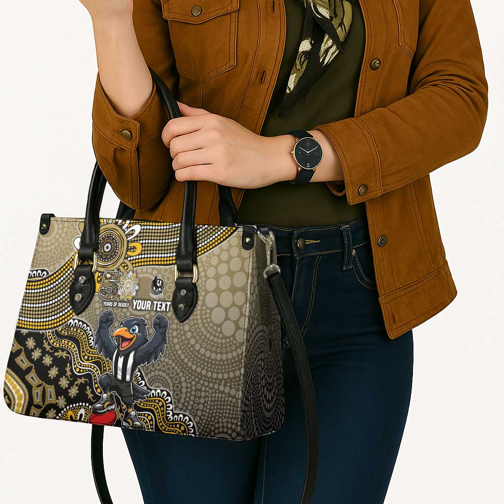 Personalized Magpies Football Mascot Leather Bag Aboriginal Dot Art Style Vibrant Indigenous Pattern Design