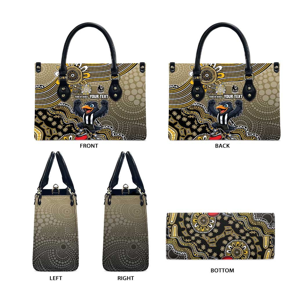 Personalized Magpies Football Mascot Leather Bag Aboriginal Dot Art Style Vibrant Indigenous Pattern Design