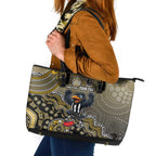 Personalized Magpies Football Mascot Leather Tote Bag Aboriginal Dot Art Style Vibrant Indigenous Pattern Design