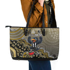 Personalized Magpies Football Mascot Leather Tote Bag Aboriginal Dot Art Style Vibrant Indigenous Pattern Design