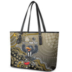 Personalized Magpies Football Mascot Leather Tote Bag Aboriginal Dot Art Style Vibrant Indigenous Pattern Design