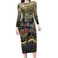 Personalized Magpies Football Mascot Long Sleeve Bodycon Dress Aboriginal Dot Art Style Vibrant Indigenous Pattern Design